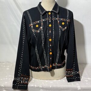 Michael Simon Lite Embellished‎ Jacket Beaded Western Style Black Large